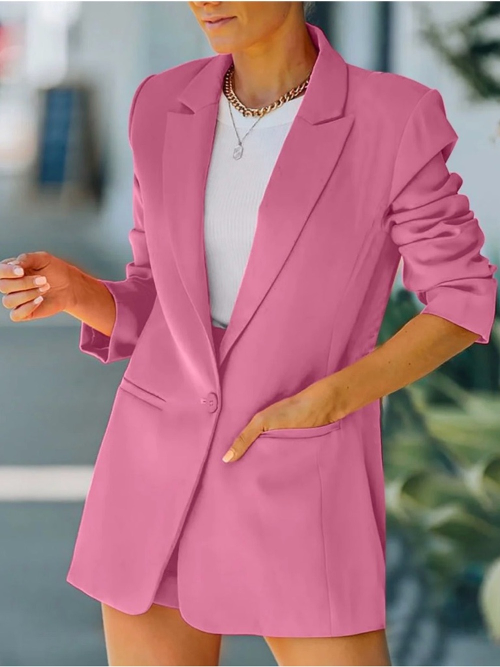 Talbots Pink two -Button Longline Blazer
